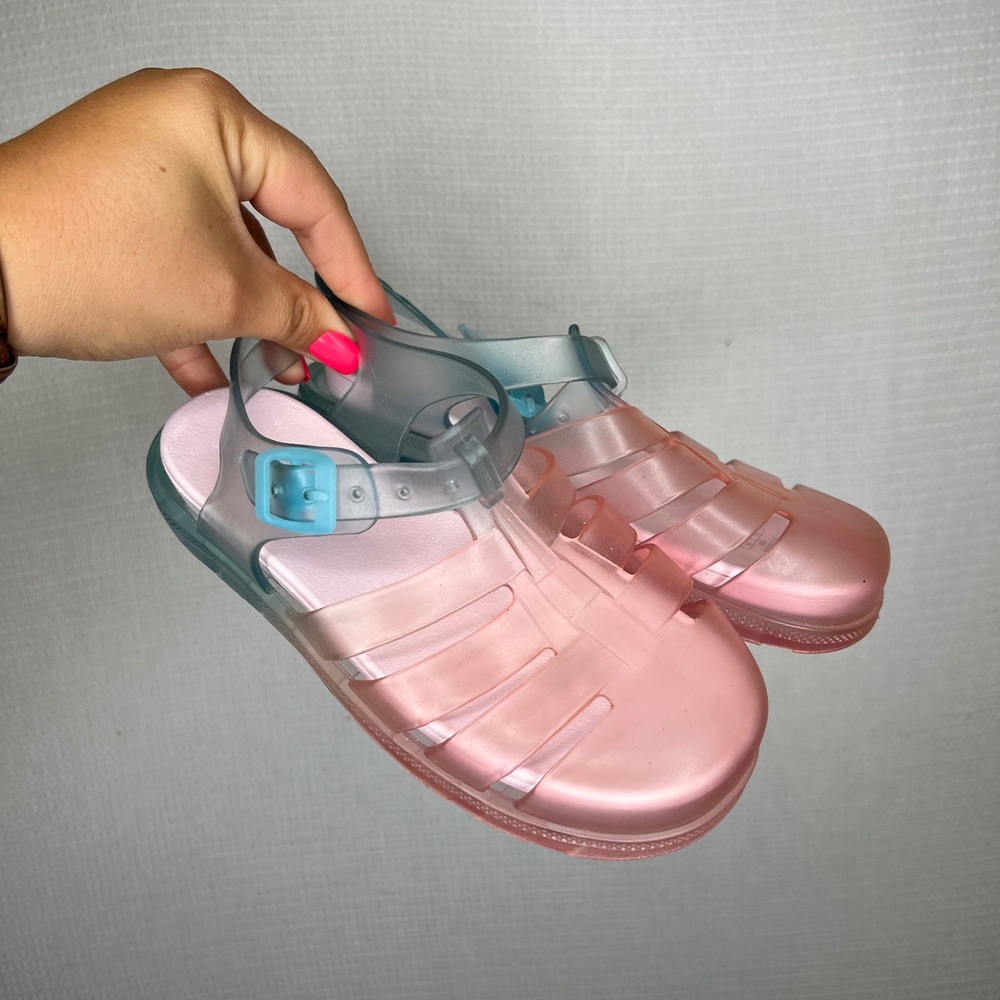 ZARA Kids Jelly Sandals‎ 13 Light Pink Blue Straps Buckle Shoes Summer Beach